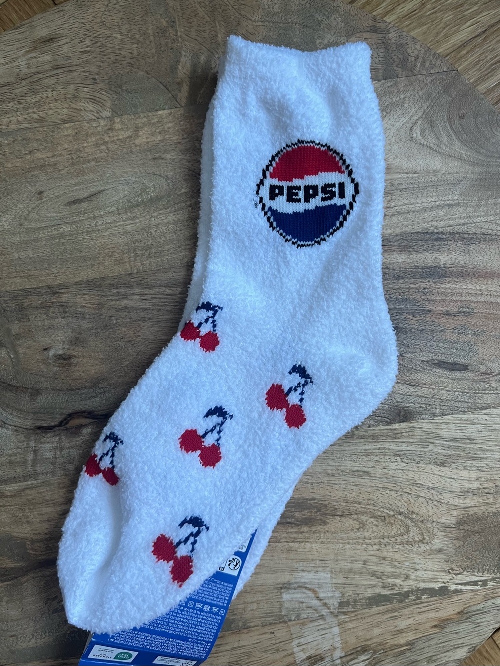 Pepsi Cozy Socks with Red Cherry Print